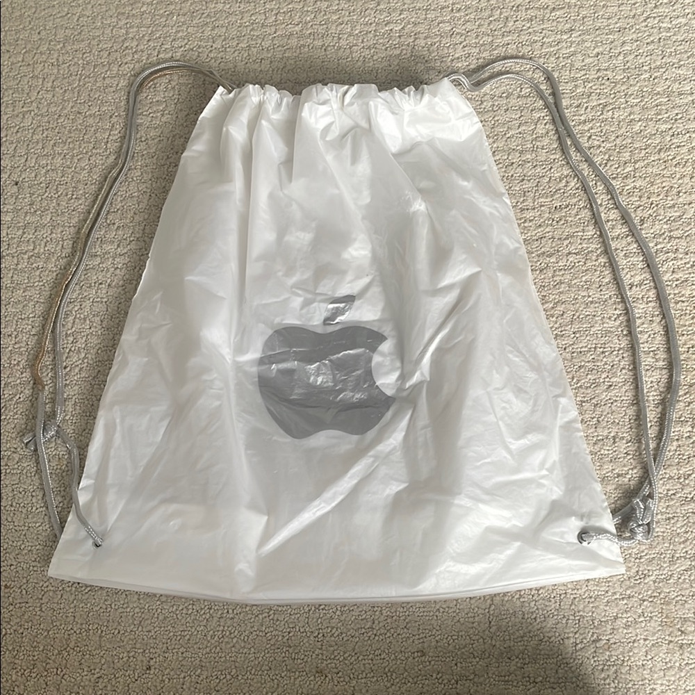 Apple Logo White Double Layered Drawstring Backpack Cinch Bag Large